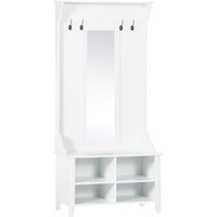 HOMCOM Garderobenständer mit Sitzbank Garderobenset Flurgaderobe 3-in-1 mit Schuhschrank Wandspiegel 4 Haken Weiß 80 x 40 x 170 cm   Aosom von HOMCOM