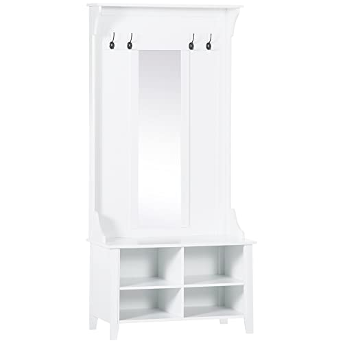 HOMCOM Garderobenständer mit Sitzbank Garderobenset Flurgaderobe 3-in-1 mit Schuhschrank Wandspiegel 4 Haken Weiß 80 x 40 x 170 cm HOMCOM Garderobenständer mit Sitzbank Garderobenset Flurgaderobe 3-in-1 mit Schuhschrank Wandspiegel 4 Haken Weiß 80 x 40 x 170 cm von HOMCOM