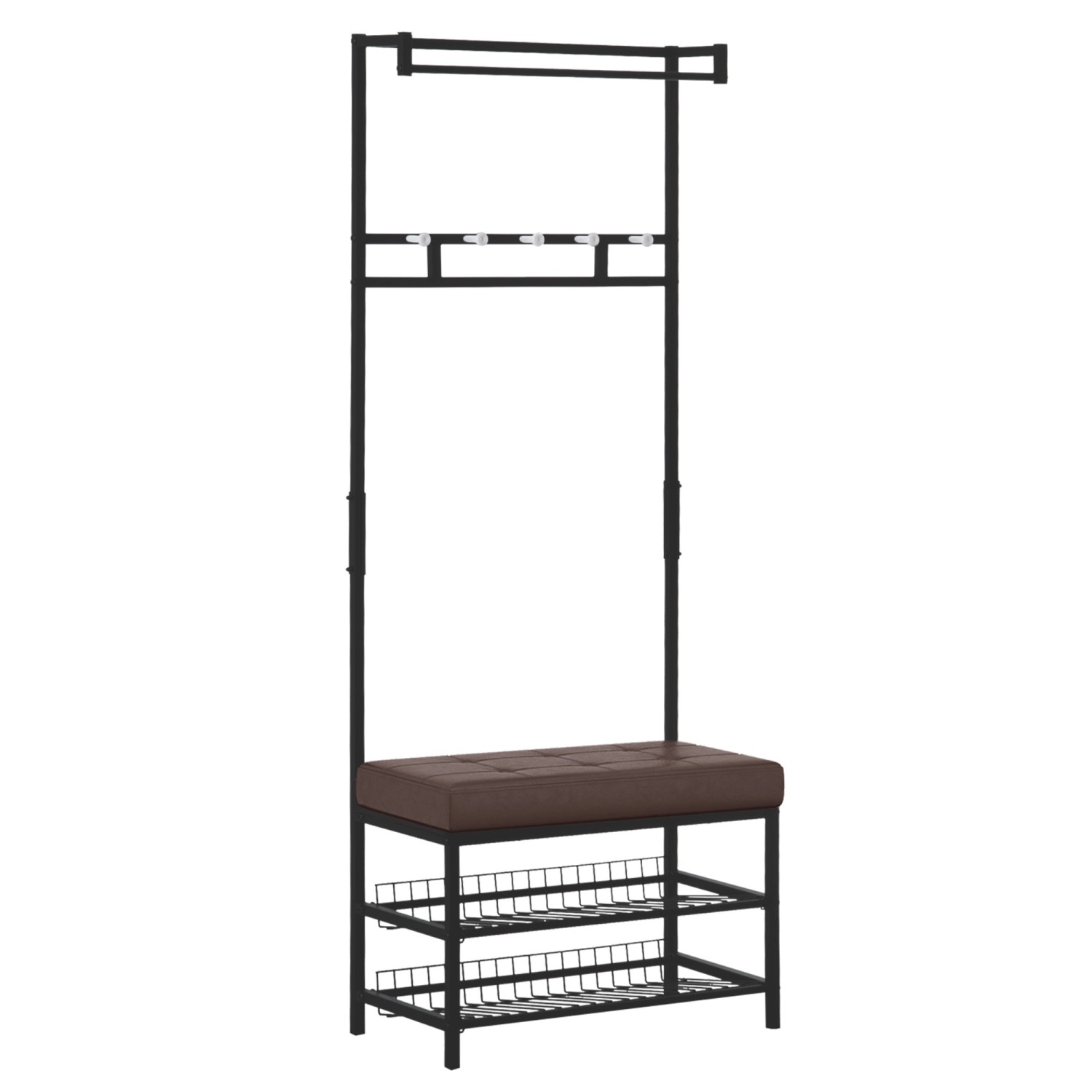 HOMCOM Garderobenständer mit Sitzfläche und 2 Schuhablagen Metall 72,5 x 35 x 180 cm von HOMCOM