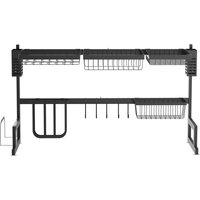 HOMCOM Abtropfgestell Geschirr, 2-stufiges Abtropfständer mit Haken, Abtropfschale, 52,5 cm Abtropfgitter Gestell für Küchenspüle, Stahl, Schwarz   Aosom von HOMCOM