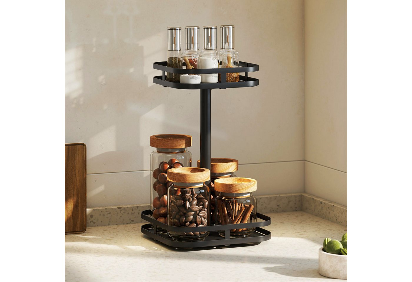 HOMCOM Gewürzregal mit Erhöhtem Ränder, Saugfüße, 2-stufig 360° drehbarer Küchenregal 1-tlg., Gewürzhalter für Küchentheke Esstisch Schwarz HOMCOM Gewürzregal mit Erhöhtem Ränder, Saugfüße, 2-stufig 360° drehbarer Küchenregal 1-tlg., Gewürzhalter für Küchentheke Esstisch Schwarz von HOMCOM