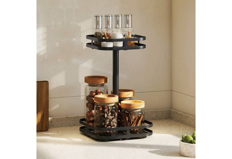 HOMCOM Gewürzregal mit Erhöhtem Ränder, Saugfüße, 2-stufig 360° drehbarer Küchenregal 1-tlg., Gewürzhalter für Küchentheke Esstisch Schwarz HOMCOM Gewürzregal mit Erhöhtem Ränder, Saugfüße, 2-stufig 360° drehbarer Küchenregal 1-tlg., Gewürzhalter für Küchentheke Esstisch Schwarz von HOMCOM