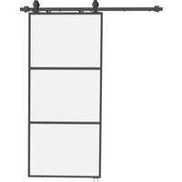 HOMCOM Glasschiebetür Komplettset mit Softclose Zimmertür 91x203 cm Wandmontage Schiebetür Schiebetürsystem mit Laufschiene Innentüren Komplett-Set für Schiebetüren Trennwände Schwarz   Aosom von HOMCOM