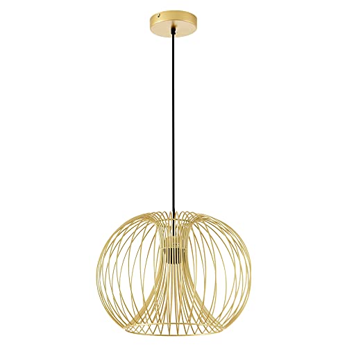 HOMCOM Pendelleuchte Hängeleuchte im Vintage-Design, Deckenlampe, E27, höhenverstellbar, Goldfarben, E27, 40W, Küche, Bar, Wohnzimmer, Schlafzimmer, Stahl, Ø37 x 150H cm (ohne Birne) von HOMCOM