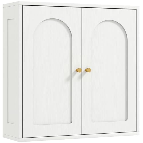 HOMCOM Hängeschrank, Hochschrank für Badezimmer, moderner Stil, mit Doppeltürschrank und goldenen Griffen, 60 x 20 x 60 cm, Weiß von HOMCOM