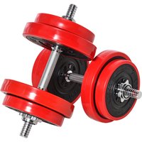 HOMCOM Hantelset 20KGS 2-IN-1 verstellbare Hanteln & Langhanteln Rot Schwarz für Zuhause Fitness & Muskeltraining 21,5x21,5x3,8cm   Aosom.de von HOMCOM