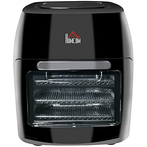 HOMCOM Heißluftfritteuse 11 L 1800W Backofen Dehydrator Barbecue mit 8 Menüs Zubehör für gesundes ölfreies fettarmes Kochen Stahl Schwarz 32 x 35,6 x 37,9 cm von HOMCOM