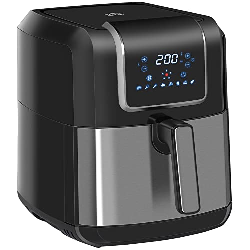 HOMCOM Dual Zone Heißluftfritteuse 6,5 L Airfryer 1700W mit 2 Fächer, 8 Programme, LED-Display, Antihaftbeschichtung, Fritteuse mit Öl, Schwarz von HOMCOM