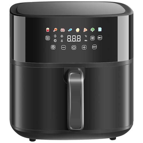 HOMCOM Heißluftfritteuse 8L Airfryer mit 8 Voreinstellungen, 60 Min Timer, 360° Heißluftzirkulation, 1700W Fritteuse ohne Öl, mit Überhitzungsschutz, LED-Touch-Display, Schwarz von HOMCOM