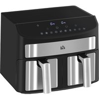 HOMCOM Heißluftfritteuse 8L Fritteuse mit Doppelkammer, Airfryer mit 10 Programmen, 2400 W Luftfritteuse mit Touchscreen, Rezeptur, Schwarz  Aosom von HOMCOM