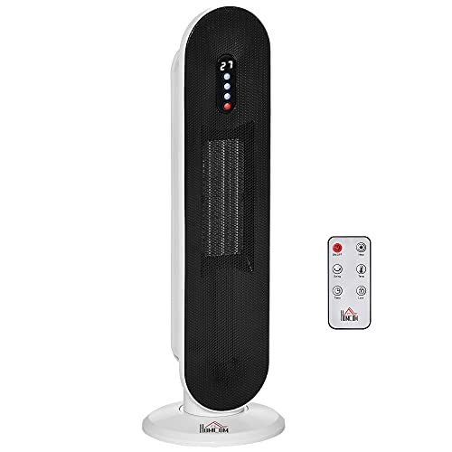 HOMCOM Heizgerät Heizlüfter 2000W Elektroheizer Keramik Heizturm mit Fernbedienung 24-Stunden-Timer Oszillation Heizer Heizung Metall Kunststoff Weiß+Schwarz 21 x 21 x 63,5 cm von HOMCOM