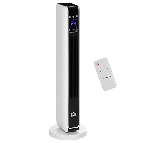 HOMCOM Heizgerät Heizlüfter 2200W Elektroheizer Keramik Heizturm mit Fernbedienung 8-Stunden-Timer Oszillation Heizer Heizung ABS PA Weiß+Schwarz 21 x 21 x 73 cm von HOMCOM