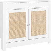 HOMCOM Heizkörperverkleidung mit Klapptüren und Rattan, Heizkörperabdeckung aus MDF, 111x19x95,5 cm, Abdeckung für Heizkörper, 2 Fächer, Boho-Design, für Wohnzimmer, Schlafzimmer, Weiß   Aosom von HOMCOM