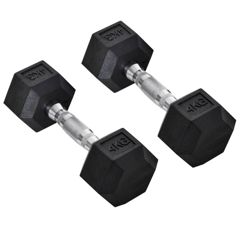 HOMCOM Hexagon Kurzhantel Griff Gerändelt Gewichte Metall Gummi Schwarz 2 x 4 KG von HOMCOM