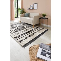 HOMCOM Hochflorteppich mit Fransen Beige-Schwarz 170 x 120 x 2,1 cm   Aosom von HOMCOM