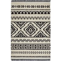 HOMCOM Hochflorteppich mit Fransen Beige-Schwarz 230 x 160 x 2,1 cm   Aosom von HOMCOM