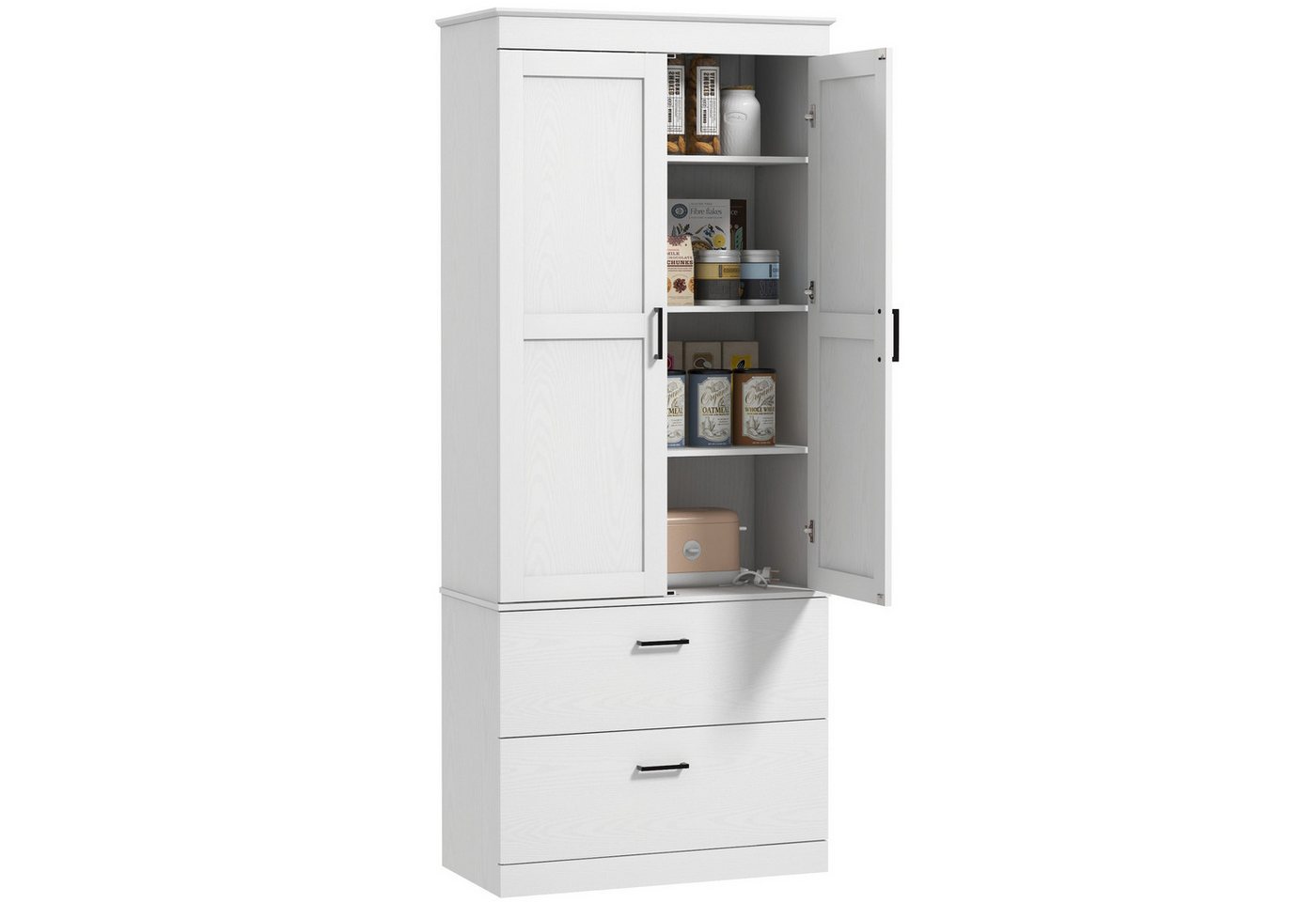 HOMCOM Hochschrank mit verstellbaren Regalen, 2 Schubladen (Küchenbuffet, 1-St., Küchenschrank) für Esszimmer, Wohnzimmer, 75 x 39 x 178 cm, Cremeweiß von HOMCOM