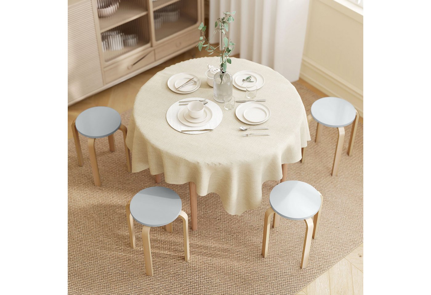 HOMCOM Hocker (Runde Kleiner Hocker, 4 St., Stapelbar Esszimmerhocker), für Esszimmer Wohnzimmer, 120 kg Belastbarkeit, Grau von HOMCOM