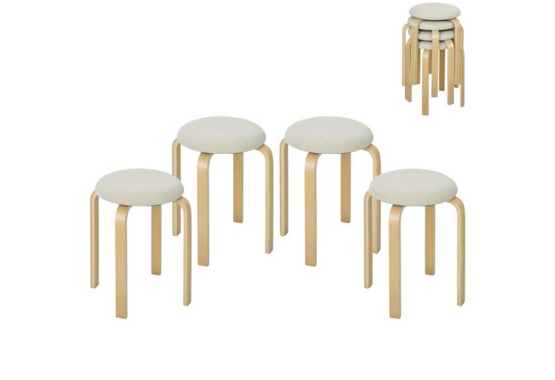 HOMCOM Hocker Stapelhocker Rückenlehnenlose Stapelstühle mit gepolsterter Sitzfläche (Runde Küchenhocker für Esszimmer, Wohnzimmer, 4 St., 40 x 40 x 45 cm), Cremeweiß von HOMCOM