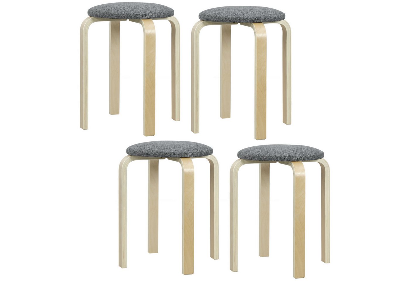 HOMCOM Hocker Stapelhocker Rückenlehnenlose Stapelstühle mit gepolsterter Sitzfläche (Runde Küchenhocker für Esszimmer, Wohnzimmer, 4 St., 40 x 40 x 45 cm), Grau von HOMCOM