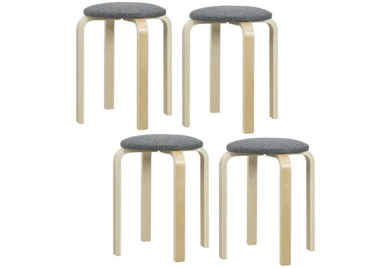 HOMCOM Hocker Stapelhocker Rückenlehnenlose Stapelstühle mit gepolsterter Sitzfläche (Runde Küchenhocker für Esszimmer, Wohnzimmer, 4 St., 40 x 40 x 45 cm), Grau von HOMCOM