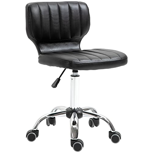 HOMCOM Hocker mit Rollen - Arbeitshocker 360° drehbar - - ergonomischer Hocker - verstellbare Sitzhöhe 47-62 cm - gepolsterter Kunststoffbezug schwarz Metall verchromt HOMCOM Hocker mit Rollen - Arbeitshocker 360° drehbar - - ergonomischer Hocker - verstellbare Sitzhöhe 47-62 cm - gepolsterter Kunststoffbezug schwarz Metall verchromt von HOMCOM