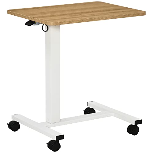 HOMCOM Höhenverstellbar Steh-Sitz C-förmig Schreibtisch Platzsparend Laptoptisch Stehpult Beistelltisch mit Rollen für Arbeitszimmer Wohnzimmer Natur+Weiß Belastbar bis 70 kg 65 x 48 x 70-110 cm von HOMCOM