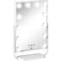 HOMCOM Hollywood LED Schminkspiegel mit Touchscreen - 3 Beleuchtungsmodi, neigbar, Adapter - weißes Metallglas Aosom HOMCOM Hollywood LED Schminkspiegel mit Touchscreen - 3 Beleuchtungsmodi, neigbar, Adapter - weißes Metallglas Aosom von HOMCOM