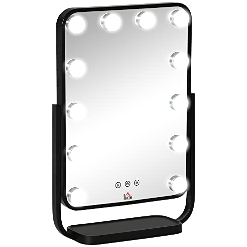 HOMCOM Hollywood Makeup Spiegel, Schminkspiegel mit 12 Dimmer-LED-Leuchten,12W Kosmetikspiegel mit 3 Lichtfarben, Touch-Steuerung für Schlafzimmer 32,8 x 11 x 47,4 cm HOMCOM Hollywood Makeup Spiegel, Schminkspiegel mit 12 Dimmer-LED-Leuchten,12W Kosmetikspiegel mit 3 Lichtfarben, Touch-Steuerung für Schlafzimmer 32,8 x 11 x 47,4 cm von HOMCOM