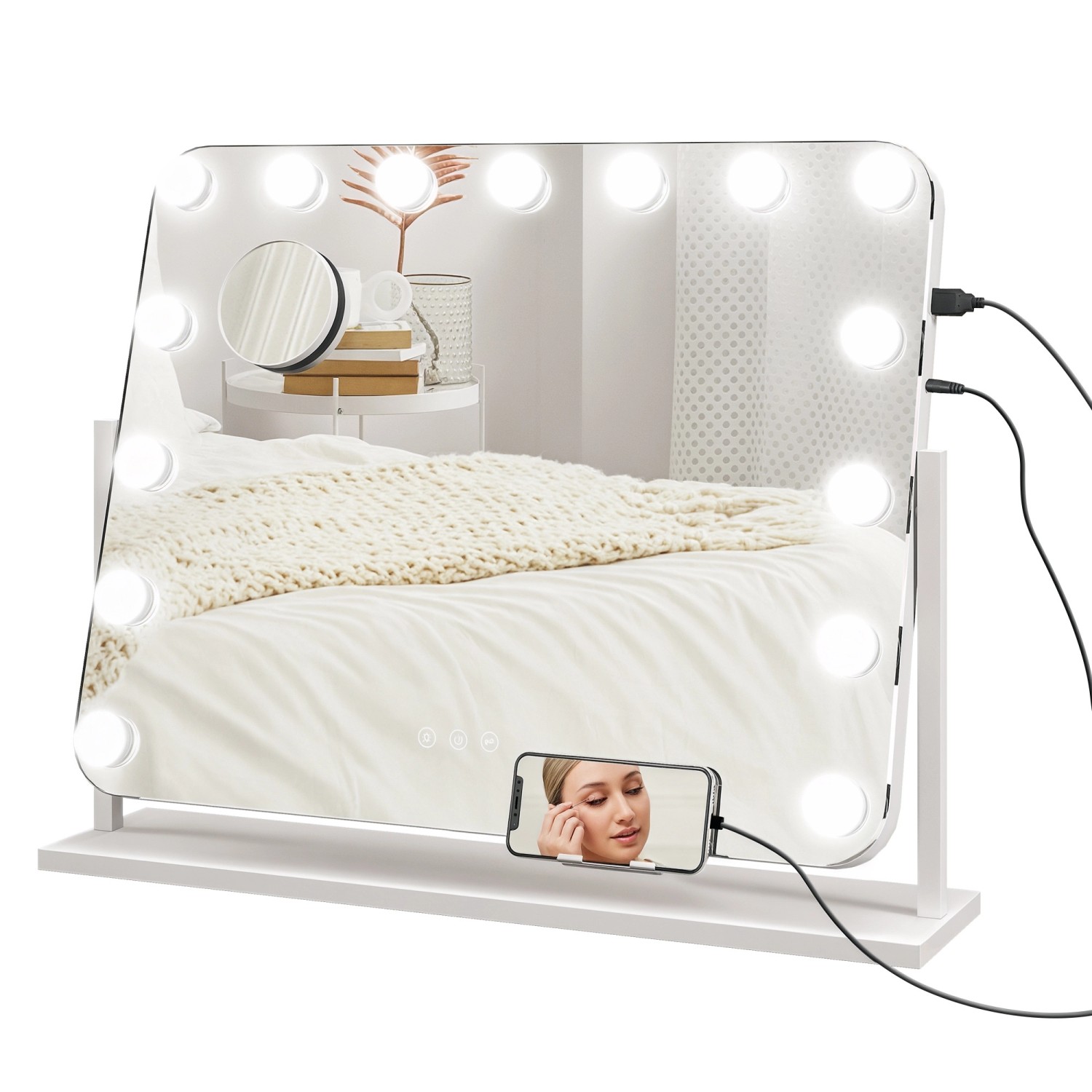 HOMCOM Hollywood Spiegel mit Beleuchtung 62x52 cm 360°Drehbar Schminkspiegel HOMCOM Hollywood Spiegel mit Beleuchtung 62x52 cm 360°Drehbar Schminkspiegel von HOMCOM