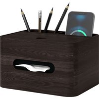 HOMCOM Holztaschentuchbox, Spender mit 2 Aufbewahrungsfächern, für Esstisch, Schreibtisch, 20,5 x 16,5 x 12 cm, braun   Aosom von HOMCOM
