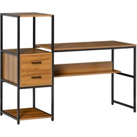 HOMCOM Industriell Schreibtisch mit 2 Schubladen Computertisch offenes Regal Arbeitstisch Nussbraun 140 x 50 x 110 cm von HOMCOM