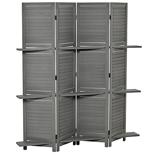 HOMCOM Innenparavent 4 Paneele 160L x 170H cm 3 Regale Faltbar Raumteiler Jalousietüren Paulownia Holz Grau HOMCOM Innenparavent 4 Paneele 160L x 170H cm 3 Regale Faltbar Raumteiler Jalousietüren Paulownia Holz Grau von HOMCOM