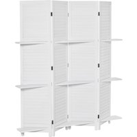 HOMCOM Innenraum-Paravent 4 Paneele 160L x 170H cm 3 Regale Faltbarer Raumteiler Jalousietüren Paulownia-Holz Weiß Aosom HOMCOM Innenraum-Paravent 4 Paneele 160L x 170H cm 3 Regale Faltbarer Raumteiler Jalousietüren Paulownia-Holz Weiß Aosom von HOMCOM