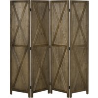 HOMCOM Innenraum-Paravent 4 Paneele 182L x 170H cm Landhausstil Chic - Raumteiler mit Gittern - Paulownia-Holz Braun Grau   Aosom von HOMCOM