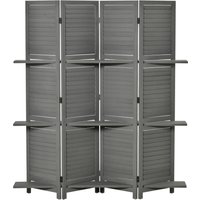 HOMCOM Innenraum Paravent 4 Paneelen 160L x 170H cm 3 Regale zusammenklappbarer Raumteiler Lamellentüren Paulownia-Holz Grau   Aosom von HOMCOM