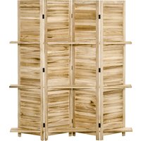HOMCOM Innenraum-Paravent 4 Panels 162 B x 170 H cm 3 Regale faltbarer Raumteiler Lamellentüren Paulownia-Holz Kiefernautoklav-Optik   Aosom von HOMCOM