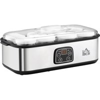 HOMCOM Joghurtbereiter Griechische Joghurtmaschine mit Deckel, 8 BPA-freier Glas-Innenbehälter à 180 ml, Joghurt Maker mit LCD Display Timer, für bis von HOMCOM