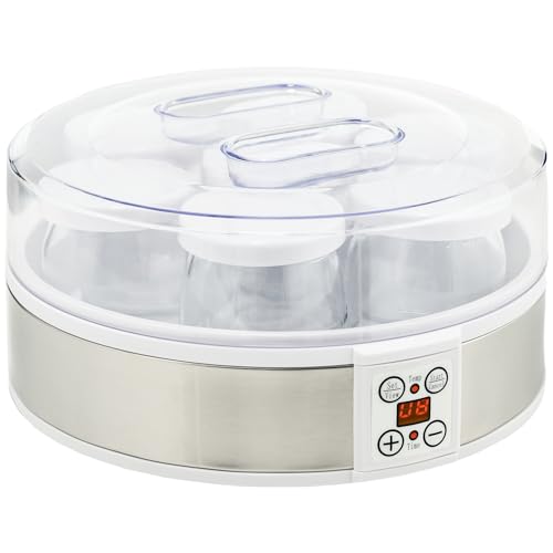 HOMCOM Joghurtbereiter Joghurtmaschine mit 48 Stunden Timer, Joghurt-Maker mit Temperatur-Einstellung, 7 Gläser à 180 ml, automatischer Abschaltung, 20 W, Weiß von HOMCOM