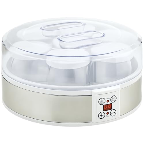 HOMCOM Joghurtbereiter Joghurtmaschine mit 48 Stunden Timer, Joghurt-Maker mit Temperatur-Einstellung, 7 Gläser à 180 ml, automatischer Abschaltung, 20 W, Weiß von HOMCOM