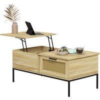 HOMCOM Kaffeetisch mit klappbarem Tablett Wohntisch mit 2 großen Schubladen Stahlgestell 106 x 56,3 x 48 cm Natur   Aosom von HOMCOM