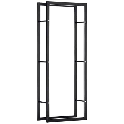 HOMCOM Kaminholzregal Metall 60 x 25 x 150 cm Brennholzregal Stapelhilfe Stahlrahmen bis 100kg Kaminholzunterstand Outdoor Holzregal Feuerholzregal für Garten Terrasse Außen Schwarz von HOMCOM