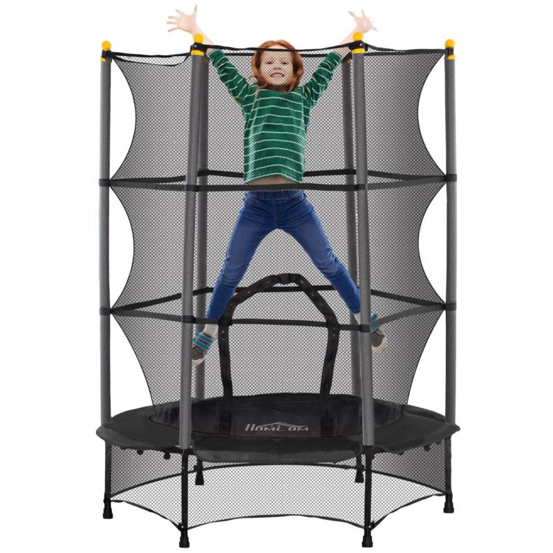 HOMCOM Kids Trampoline Stahl Kunststoff Schwarz 140L x 140B x 190H cm von HOMCOM