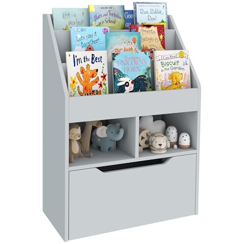 HOMCOM Kinder Bücherregal Kinderregal mit Schublade, 3 Ablagefächern und 2 offenen Fächern, Aufbewahrungsregal für Kinderzimmer, Spielzimmer, Grau, 60 x 29,9 x 90 cm HOMCOM Kinder Bücherregal Kinderregal mit Schublade, 3 Ablagefächern und 2 offenen Fächern, Aufbewahrungsregal für Kinderzimmer, Spielzimmer, Grau, 60 x 29,9 x 90 cm von HOMCOM