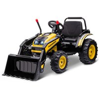 Kinder Elektrobagger Sitzbagger für Kinder Geländewagen traktor elektrisch zum Fahren mit Musik Schaufel Armen 3–5 Jahre PP-Kunststoff Stahl Gelb132 x 62 x 65 cm von HOMCOM