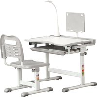 HOMCOM Kinder Schreibtisch mit Stuhl - Kinder Schreibtisch und Stuhl Set höhenverstellbar - Lampe, Leseständer, ausziehbares Tablett mit Mehrfachspeicherung - Grau Weiß   Aosom von HOMCOM