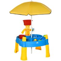 HOMCOM Kinder Spieltisch Sand- und Wasserspieltisch mit Sonnenschirm 25 teiliger Sandkastentisch für von HOMCOM