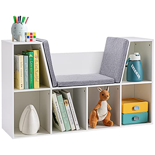 HOMCOM Kinderregal Bücherregal mit Sitzhocker Kindersitzbank mit 6 Fächern Sitztruhe mit 3 Kissen Spielzeugkiste ab 3 Jahren Weiß+Grau 103 x 30 x 62 cm HOMCOM Kinderregal Bücherregal mit Sitzhocker Kindersitzbank mit 6 Fächern Sitztruhe mit 3 Kissen Spielzeugkiste ab 3 Jahren Weiß+Grau 103 x 30 x 62 cm von HOMCOM