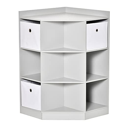 HOMCOM Kinderregal Eckregal mit 3 Aufbewahrungsboxen Kinderzimmer Spielzeugablage für 3-12 Jahre Kinder Grau 57,4 x 57,4 x 94 cm von HOMCOM