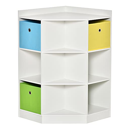 HOMCOM Kinderregal Eckregal mit 3 Aufbewahrungsboxen Kinderzimmer Spielzeugablage für 3-12 Jahre Kinder Weiß 57,4 x 57,4 x 94 cm von HOMCOM